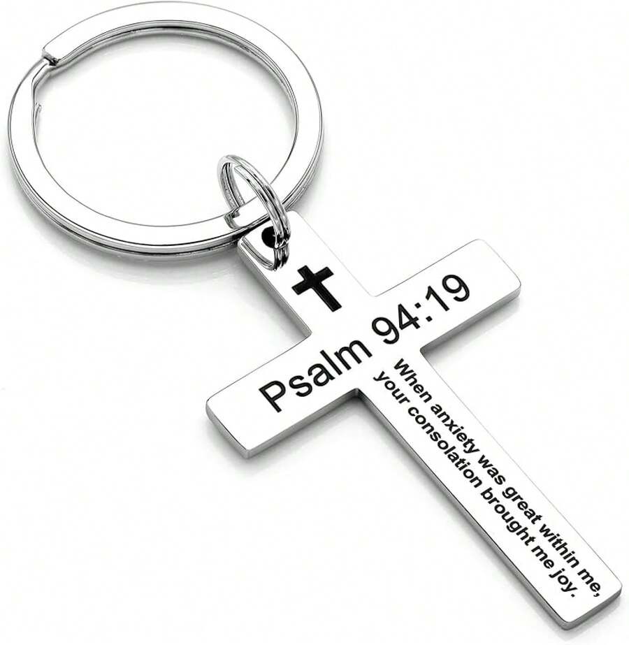 Llavero con versículo bíblico y cruz cristiana, llavero de cruz para hombres y mujeres con escritura religiosa, regalo de Navidad - Salmo 94:19 - Ver 1