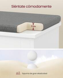 Banco Zapatero Acolchado, Mueble de Recibidor de 3 Niveles para 9 Pares de Zapatos, Cajón Abatible, 30 x 80 x 53,5 cm, para Entrada, Dormitorio, Blanco Nube y Gris Paloma - Nube blanca - Ver 3