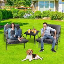 Small Table And Chairs Set Of 3, Garden Furniture Set, Balcony Furniture Set, Set Of 3, 2 Rocking Chairs + 1 Table With Cushions And Coffee Table, For Cafe, Patio, Balcony, Garden, 4 Colors To Choose From - 灰色 - 查看 2