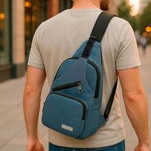 Mochila Impermeable Antirrobo Cruzada, Bolsa de Pecho para Hombre, Bolsa de Hombro con Puerto de Carga USB, Adecuada para Teléfonos, Tabletas, Deportes y Otras Actividades - azul - Ver 10