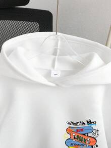 Tween Boy Cartoon Skateboard Print Warm Sweatshirt - White - View 3