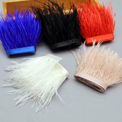 1米8-10厘米人造鸵鸟羽毛饰边3色 - 白色黑色灰色天然柔软羽毛适用于DIY工艺品、婚礼装饰、礼服和派对配饰