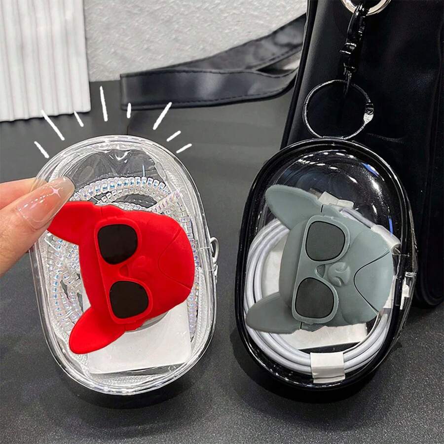 Cartoon Cute Puppy Data Cable Storage Bag, Mobile Phone Charger Portable Storage Bag, Cartoon Transparent Charger Storage Organizer Cable Organizer Electronic Organizer Waterproof For Travel For Tech For Women For Men