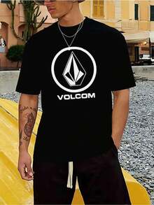 Volcom Graphic Print Tee  Men's Classic Streetwear Graphic T-Shirt,100% Cotton, Sweat-Absorbing, Stylish Graphic Design - 黑色 - 查看 1