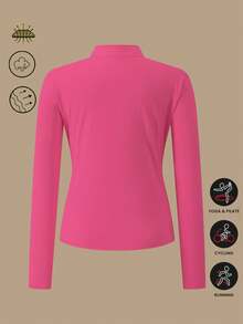 1pc Women Plus Size All Season Thumb Hole Fitted Yoga Fitness Jacket, Suitable For Running And Yoga - Hot Pink - View 3