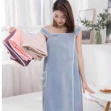 1pc Wearable Bathrobe Set - Adult Size, With Pocket To Hold Towel, Thick Plush Fabric, Highly Absorbent & Quick Drying - Suitable For Use After Bathing - No Worry About Falling Off, Applicable For Salons, Hotels, Sports, Home And Other Occasions, Can Be Used As Towel Or Spa Towel. - Green Daisy Long Bath Towel - View 5