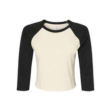 Womens/Ladies Baby MicroRib Raglan 3/4 Sleeve TShirt (Natural/Black) - Beige - View 1