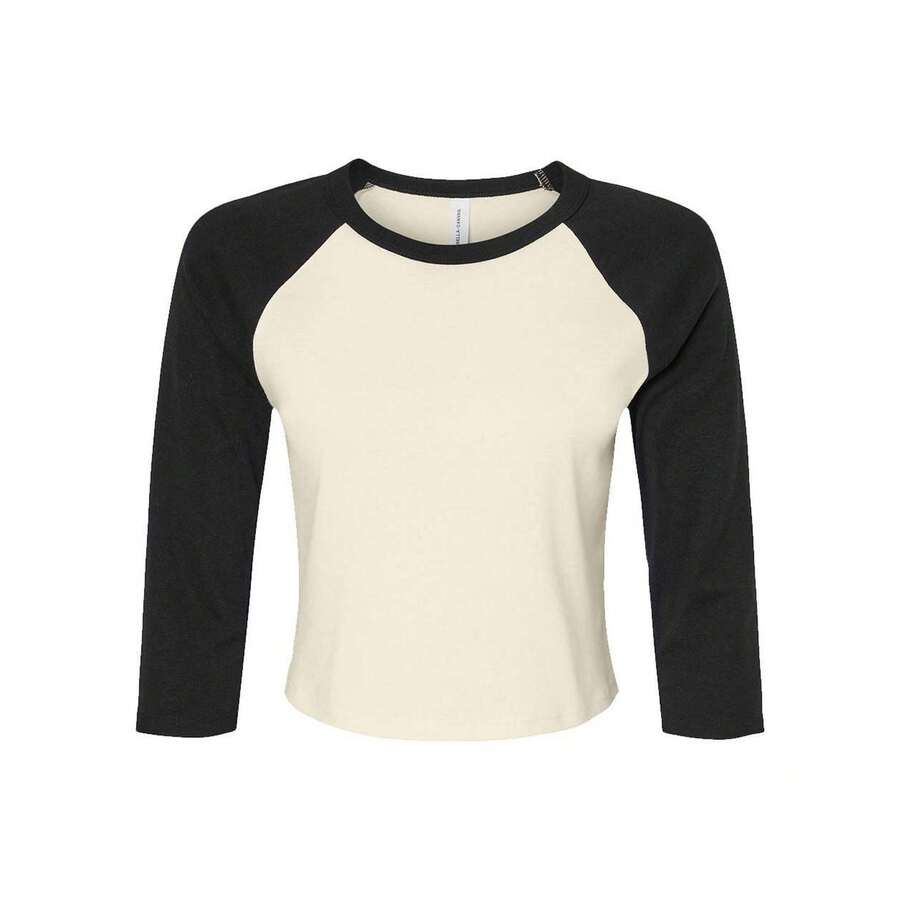 Womens/Ladies Baby MicroRib Raglan 3/4 Sleeve TShirt (Natural/Black) - Beige - View 1