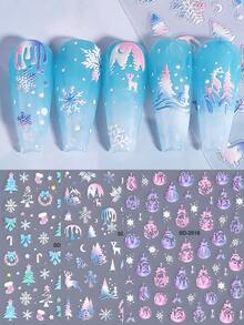 3 pezzi Adesivi per unghie natalizi 5D a gradiente, con fiocchi di neve, alberi di Natale, alci, palline di cristallo, luci colorate e neve, design carino ed elegante in stile Y2K per Natale e Capodanno, decorazioni per unghie autoadesive, gel polish, decalcomanie