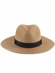 1 pieza Sombrero de jazz trenzado, sombrero para el sol simple y práctico de múltiples funciones - Caqui - Ver 9