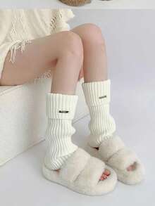 1/2 Pairs Of Solid Color Leg Warmers,For Uggs Warmers, Fashionable And Warm, Suitable For Back To School Outfits, Halloween Socks, Autumn And Winter, Casual Shopping, Vacation, Christmas Party Outfits - Black - View 10