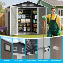 TABU 8 X 6 FT Outdoor Storage Shed With Double Hinged Large Door,Utility Garden Shed With Lockable Door & Rain Gutter Roof, Metal Outdoor Storage Shed For Garden, Backyard, Patio And Backyard, Brown