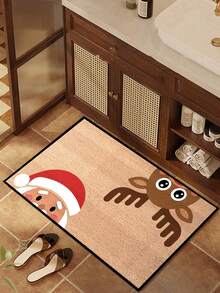 1 pièce Paillasson de Noël avec motif amusant de renne et Père Noël qui dépasse, style minimaliste de vacances, tapis en fibre de polyester lavable en machine, convient pour le salon, la cuisine, la chambre, l'entrée, la décoration de la maison, la décoration de la pièce, décorations de Noël toute saison