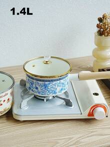 1 件木柄搪瓷不粘锅，时尚花卉早餐煎锅，快速加热搪瓷汤锅，适用于燃气灶、柴炉、电磁炉、烤箱、蒸锅，2 人汤锅带盖和不带盖，搪瓷锅加热迅速（内有液体使用），精美包装，适合作为母亲节和圣诞节送给朋友、母亲和岳母的时尚礼物 - 彩色 - 查看 10