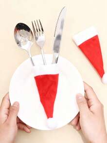 1/5/10 pièces Porte-couverts de chapeau de Noël, mini porte-couverts en tissu non tissé du Père Noël, décorations de sucette et de bouchon de bouteille de vin, décoration de table de dîner pour la fête de Noël, Thanksgiving et autres occasions festives, Noël