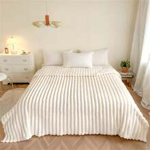 1pc White Soft Warm Fleece Blanket, Suitable For Bed, Office Nap, Air Conditioning, Bedsheet - Creamy White - View 9