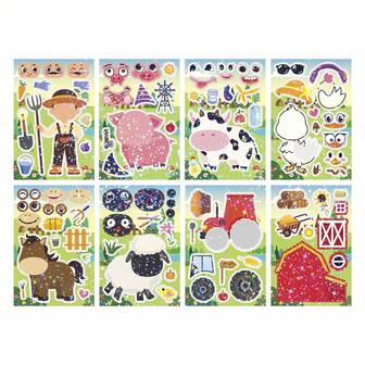 8/24 Sheets Children's DIY Face-Changing Sticker Set Farm Face-Changing Stickers Farm Stickers Fun Farm-Themed Activity Suitable For Children's Puzzles Educational Learning Stickers Birthday Gifts Christmas, New Year, Valentine's Day, Easter, Back-To-School Season Office Supplies, School Supplies Children's Sticker Set