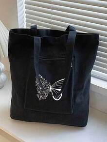 Grand sac à main imprimé papillon, sac à cosmétiques, sac à main en canevas décontracté pour femmes, convient pour les vacances, la vie quotidienne, un excellent cadeau pour les femmes, les mères, les enseignantes, les amies, les demoiselles d'honneur, grand sac, étudiant, rentrée scolaire, sac de rangement décontracté portable, sac de courses multifonction