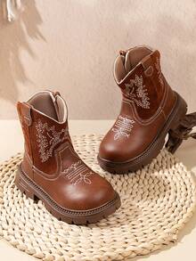 1 par de botas planas estilo occidental bordadas para bebé, botas cómodas y ligeras adecuadas para uso casual y al aire libre en otoño/invierno - Marrón - Ver 6