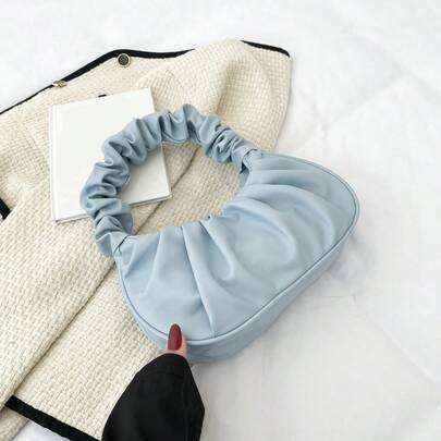 2025 New Mini Solid Color Pleated Handbag, Ladies Solid Color Cloud Crescent Casual Handheld Small Bag
