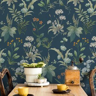 1PC 17.32*118.11 Inch/17.32*393.7 Inch Self-Adhesive Wallpaper Vintage Floral Plant Leaves Self-Adhesive Contact Paper Peel And Stick Waterproof Removable Living Room Kitchen Bedroom Dormitory Wallpaper, Furniture Refurbishment Wallpaper, Wallpaper Peel Stick Large Rolls