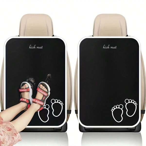 1Pc Car Seat Back Protectors With Footprint Design - Backseat Kick Mats For Most Vehicles, Easy To Install, Durable Material, Interior Protection Accessory