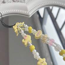 Braccialetto delicato con ciondoli a forma di stella gialla, fiocco e cuore, catena e laccetto da polso per donna