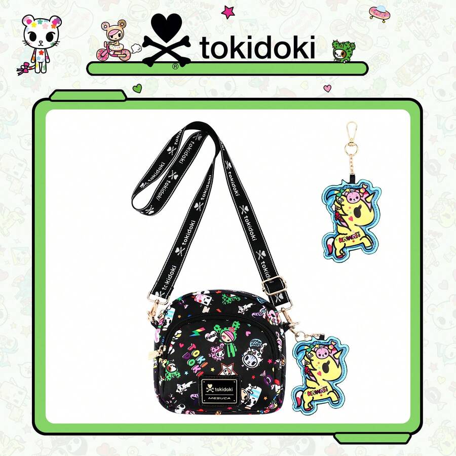 Tokidoki Official Crossbody Bag With Unicorno Keychain, Cartoon Adjustable Shoulder Strap Shoulder Bag Handbag Phone Purse Wallet For Women Girls - màu đen - Xem 1