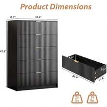 BVFUKA 5 Drawer Dresser For Bedroom, Tall Dresser Chest Of Drawers With Gold Handles, 32 Inch Wide Nightstand With For Bedroom, Living Rooms, Offices, And Entryways, Black - 黑色 - 查看 3