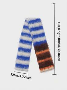 ROMWE Kawaii 韩国设计师撞色条纹针织围巾，保暖条纹羊绒围巾，小众精致柔软针织围脖，时尚街头风女士围巾，秋冬连衣裙搭配 - 彩色 - 查看 10