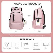 RFID Mochilas para estudiantes universitarios, Mochila de Viaje impermeable, Mochila para mujeres y hombres, Mochila para Laptop de 15.6 pulgadas, para escuela, viajes, oficina - rosa - Ver 6