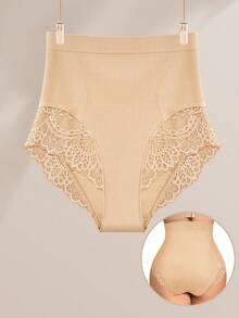 MEIYATING High Waist Slimming Seamless Lace Pattern Briefs For Women - Apricot - View 6