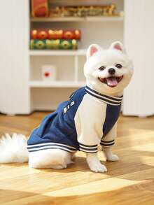 Autumn/Winter Dog Fleece Jacket Outdoor Leash Attached Half Zip Baseball Coat, Suitable For Small Dogs & Cats - Blue - View 8