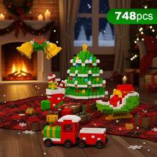 4 合 1 748 件圣诞老人设计积木套装、圣诞主题积木饰品、迷你积木、DIY 圣诞袜填充物、圣诞新年生日礼物、派对礼物 - 彩色 - 查看 12