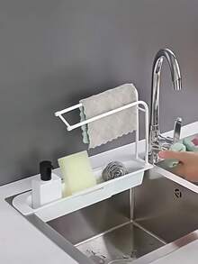 1 Piece Adjustable Sink Rack, Adjustable Drainage Rack Sink Tray, Sponge Soap Rack, Sink Organizer Rack, Towel Rack, Home Kitchen Storage, Organize Kitchen, Tidy House - Multicolor - View 9