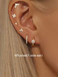 6Pcs/Set Earrings Set For Women Zirconia Ear Cuff Hoop Earring Small Stud Earrings, Cartilage Earrings, Women Party Jewelry Accessories