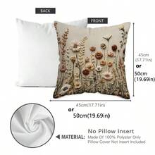 TOPSSCTR 1pc 2D Flat Printing Vintage Wildflower Non-Embossed Pillow Cover, 45x45 Cm, Machine Washable, Zipper Closure, Polyester, Woven Decorative Cushion Case For Living Room, Bedroom, Office - Beige - View 3