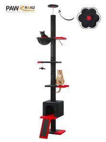 PAWZ Road Cactus Cat Tree, Floor To Ceiling Adjustable, Height Adjustable From 216cm To 273cm, Cat Tower With Spacious Activity Room With Hammock And Cat Cave, Anti-Fall Harness