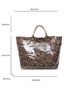 大容量时尚透明果冻袋PVC防水购物袋，韩版中性风手提包，INS时尚复古休闲街头手提包，日系慵懒风包包，适合高中生和大学生上学、健身/瑜伽/旅行或作为妈妈包使用，字母印花极简明星风褶皱质感高端多层纸质手提包 - 彩色 - 查看 2