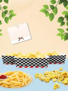 10pcs/20pcs/50pcs Racing Car Party Paper Food Trays Black And White Checkered Paper Trays Nacho Boats Plates Game Day Serveware Bulk Race Themed Food Tray Snack Party Baskets Supplies For Race Theme Birthday Babe Shower Party Supplies - Black and White - View 6