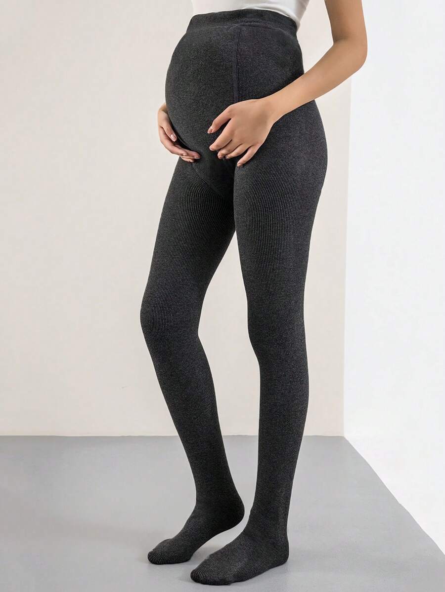 1 Paar Umstandsstrumpfhose mit Thermofutter, modische unifarbene dunkelgraue Farbe, verstellbarer Bund, geeignet für Schwangerschaftsmode, Herbst/Winter