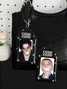 1pc Funky Black White Splashed Ink Photo Card Holder, Skz Photocard Holder, Splashed Ink,Star Element,Pu Material,Applicable To K-Pop Photocard,Photo Card Holder Keychain,Concert Support,Bag Charm,Etc