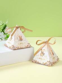 12个装棕熊三角糖果盒，带丝带，可爱棕熊飞机造型糖果盒，适合性别揭晓派对、生日派对餐桌装饰、迎婴派对糖果盒、派对回礼、生日派对、迎婴派对装饰糖果盒、婚礼派对餐桌装饰、礼品包装糖果盒、迎婴派对礼物、性别揭晓派对装饰、迎婴派对装饰 - 棕色小熊baby - 查看 10