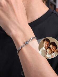 Customized Couple Projection Bracelet, Stainless Steel Cuban Link Projection Photo Bracelet, Personalized Colorful Photo Projection Jewelry, Memorial Photo Bracelet, Gift For Boyfriend, Father's Day Customized Gift - Round Cuban Chain 18+5cm - View 6