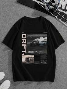 Car Racing Poste, Modern Shirt, Cheap Clothes, Perfect For A Casual Yet Stylish Date Night Look, Casual T-Shirt Graphic Tees, 100 Percent Cotton Shirts, White Street Graphic Tees, Men's T-Shirt, Funny Graphic Vintage T Shirts, S-XXXL - Black-1 - View 1