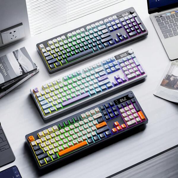 XUNFOX TK100 104-Key Keyboard, RGB Lighting Effects, Ultra-Thin Membrane Keyboard, Office/Gaming Keyboard, 3-Mode Keyboard, Suitable For PC & Laptop