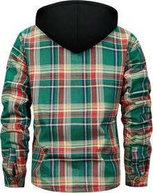 Men's Winter Fleece Warm Thick Plaid Jackets Heavyweight Cotton Hoodies Flannel Hooded Shirt JacketChristmas VTWT - A26綠紅 - 查看 5