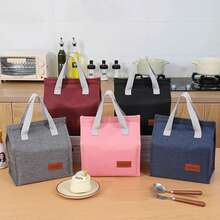 1个装海军蓝便携式午餐袋大容量阳离子牛津布旅行上班上学午餐袋保温袋饭盒袋女士防水袋保温午餐袋饭盒 - 藏蓝色 - 查看 6