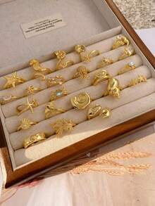 1pc Elegant Minimalist Geometric Zirconia Inlaid Dual-Tone Ring, Luxury 18K Gold Plated, Unique Design