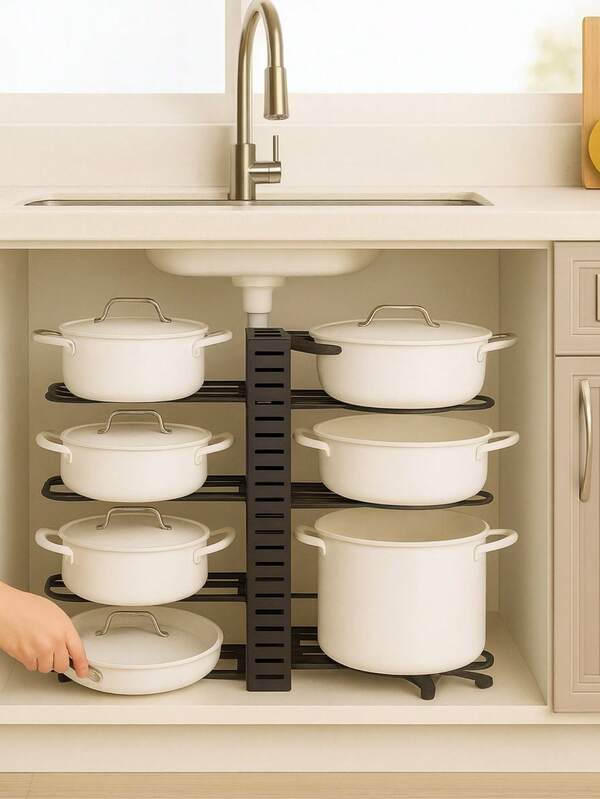 Porta Panela Suporte de Panela Ajustável Organizador de Armário Panelas Frigideiras e Tampas de Metal para Cozinha